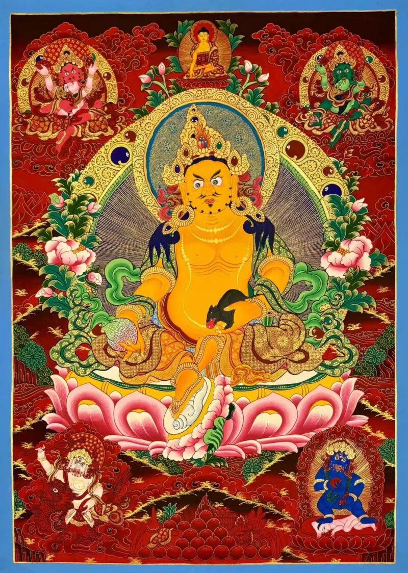 ✨ Yellow Dzambhala – Tibetan God of Wealth | Hand-Painted Thangka