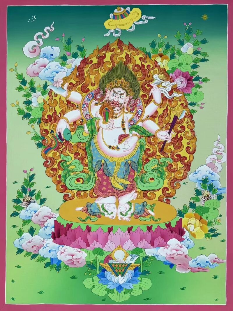 Six-Armed White Mahakala Thangka – Tibetan Buddhist Wall Art | Handmade in Nepal | Natural Mineral Pigments | 50×67cm